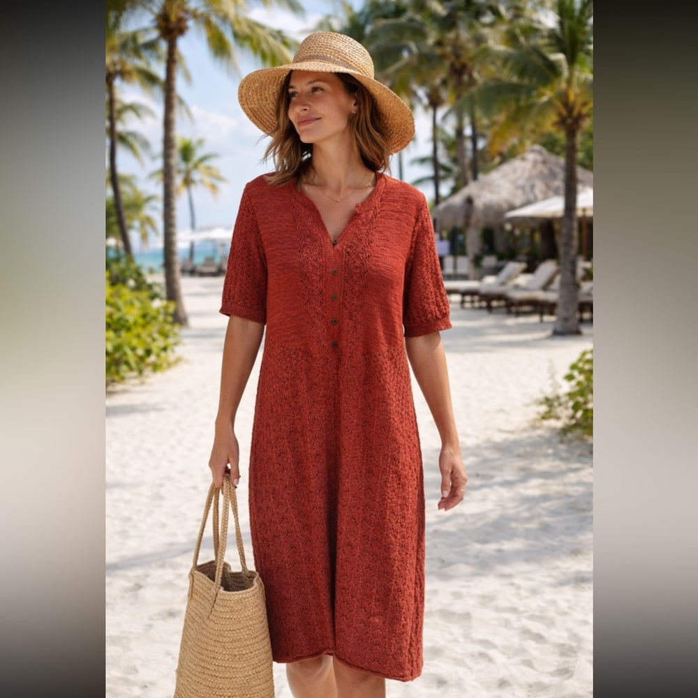 Sundance Burnt‎ Orange Red Knit Midi Dress Size Large L